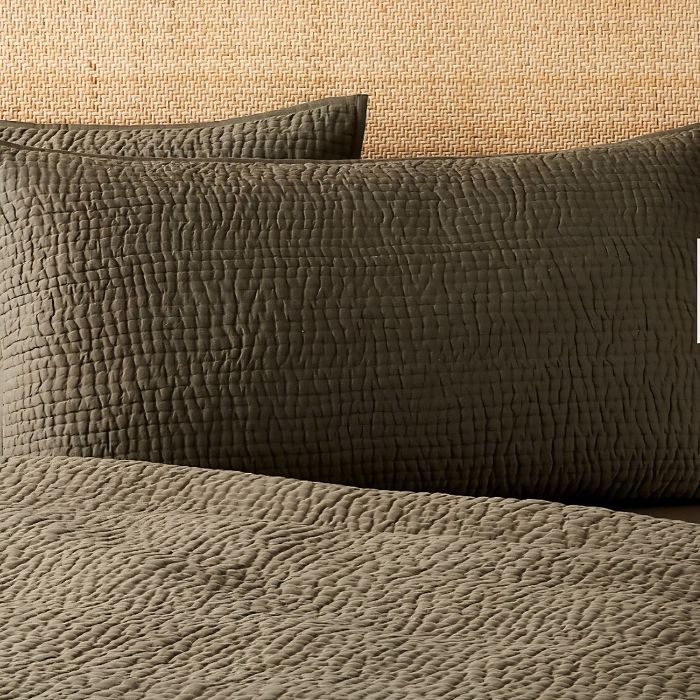 Elegant CB2 Olive Green Quilted King Size Shams